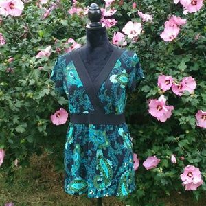 Apt 9 Blue Paisley Cap Sleeve Top Sz M